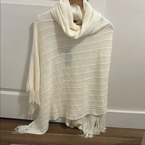 BCBGMaxAzria Ivory Knit Poncho with Fringe